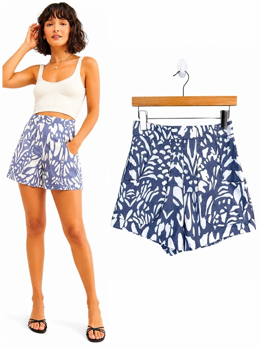 Anthropologie OhSevenDays Poche High Rise Linen Blend Printed Shorts Medium - Picture 1 of 14